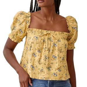 Reformation Brinley Yellow Floral Linen Top Size Medium